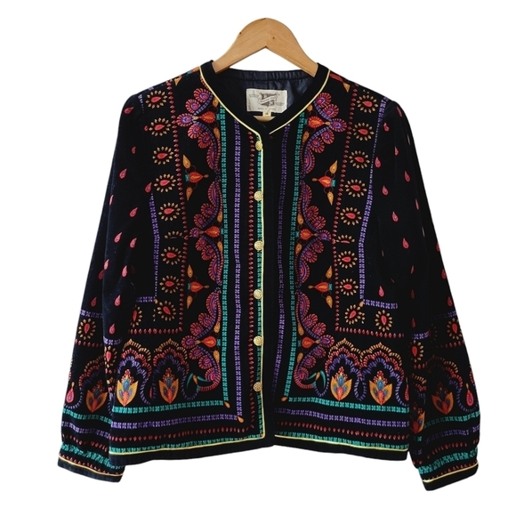 Vintage Saxton Hall Velvet Ethnic Print Jacket - Picture 1 of 10
